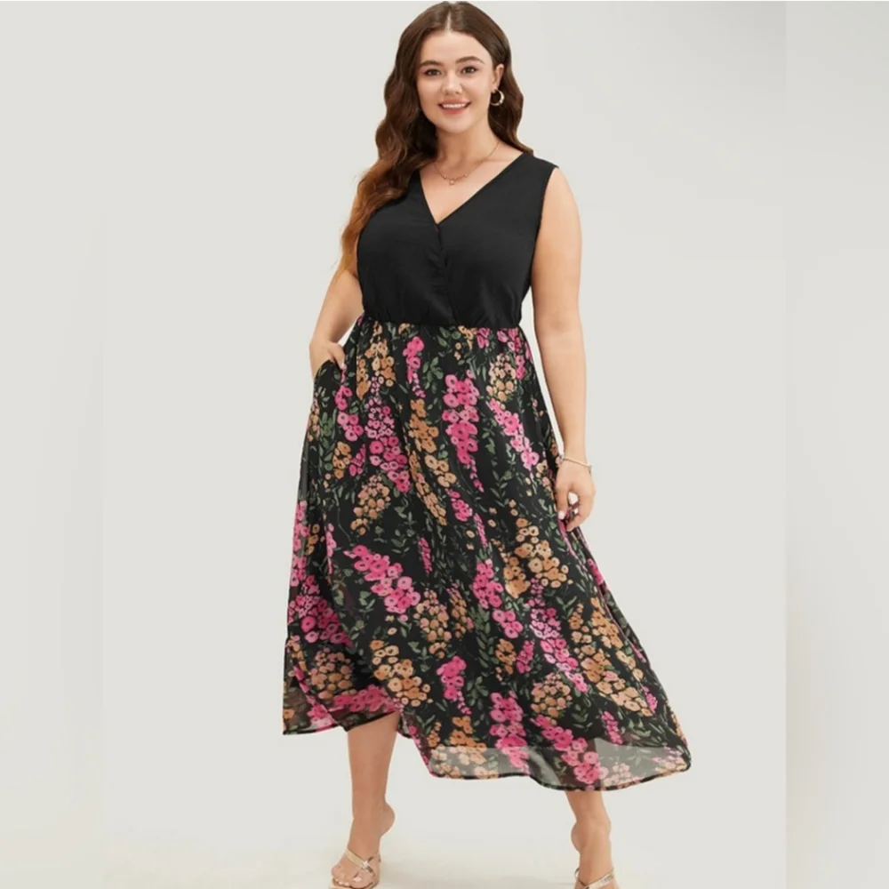 NWT BloomChic Floral Patchwork Flutter Hem Tank Dress Size 6X=30 - Picture 1 of 3